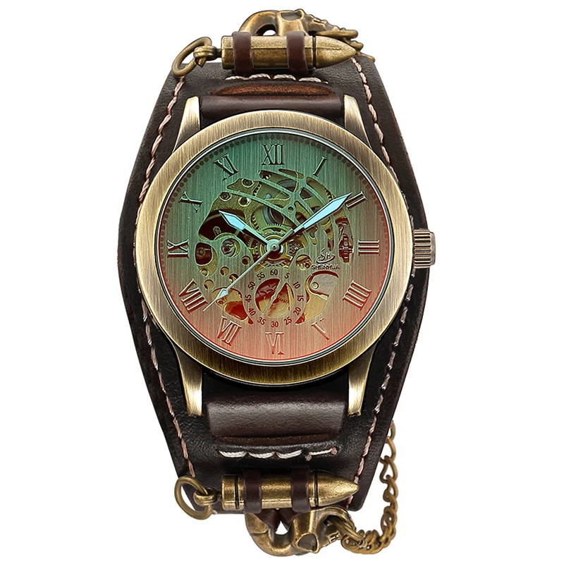 Мужские автоматические механические часы наручные с скелетом винтажный браслет