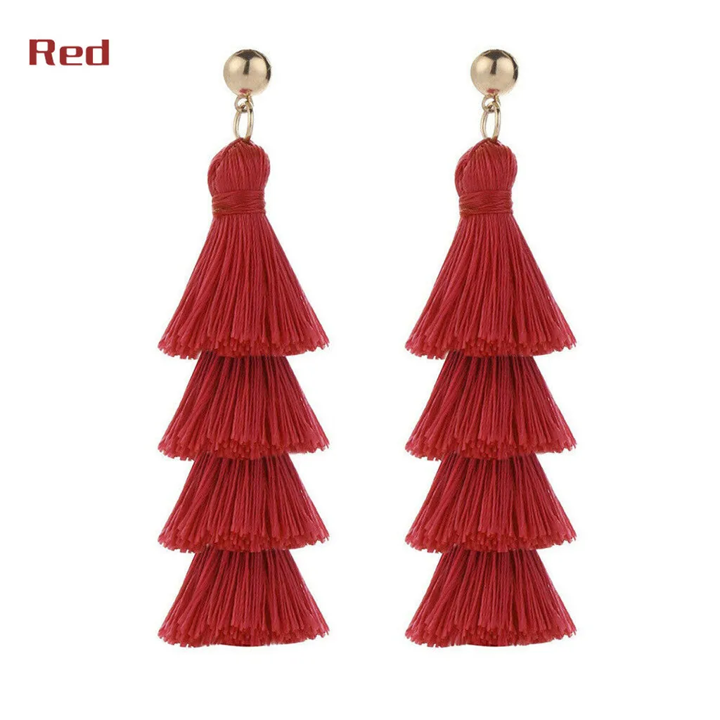 Европейские и американские Женские длинные серьги с бахромой многослойное