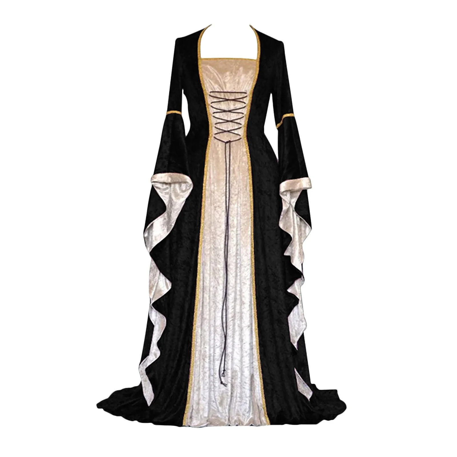 Vintage French Style Maxi Dress Women Autumn Ruffle Drawstring Squre Collar Long Plus Size Female robe longue | Женская одежда