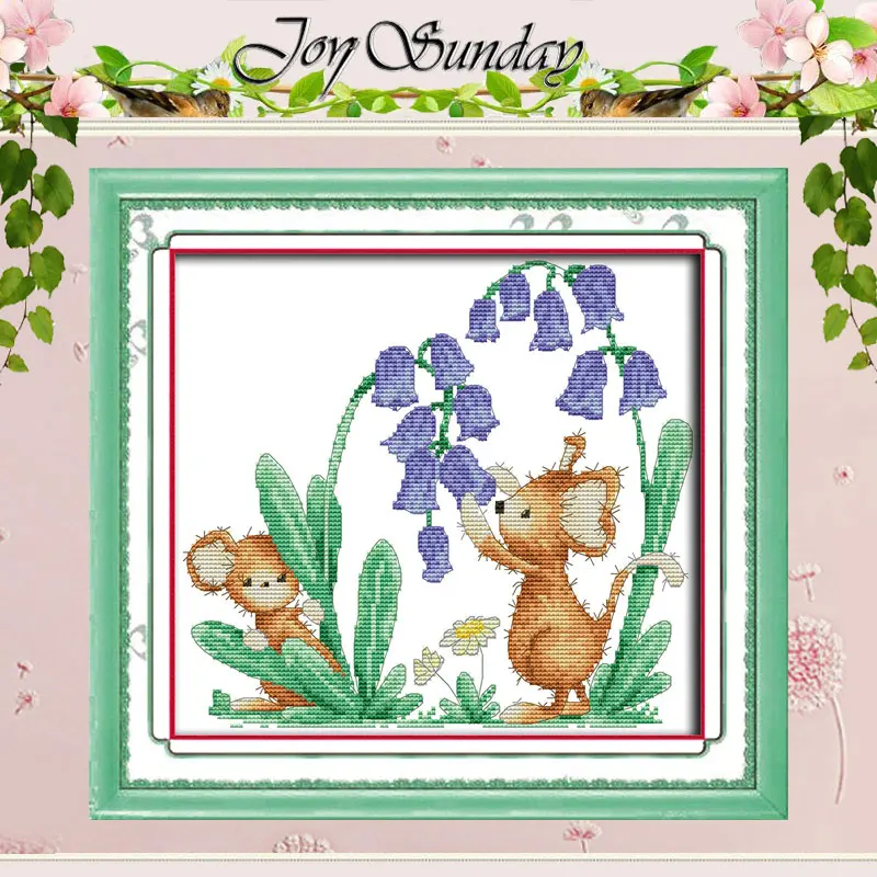 

Bluebells and Mice Patterns Counted Cross Stitch Set DIY 11CT 14CT 16CT Stamped DMC Cross-stitch Kit Embroidery Needlework Craft