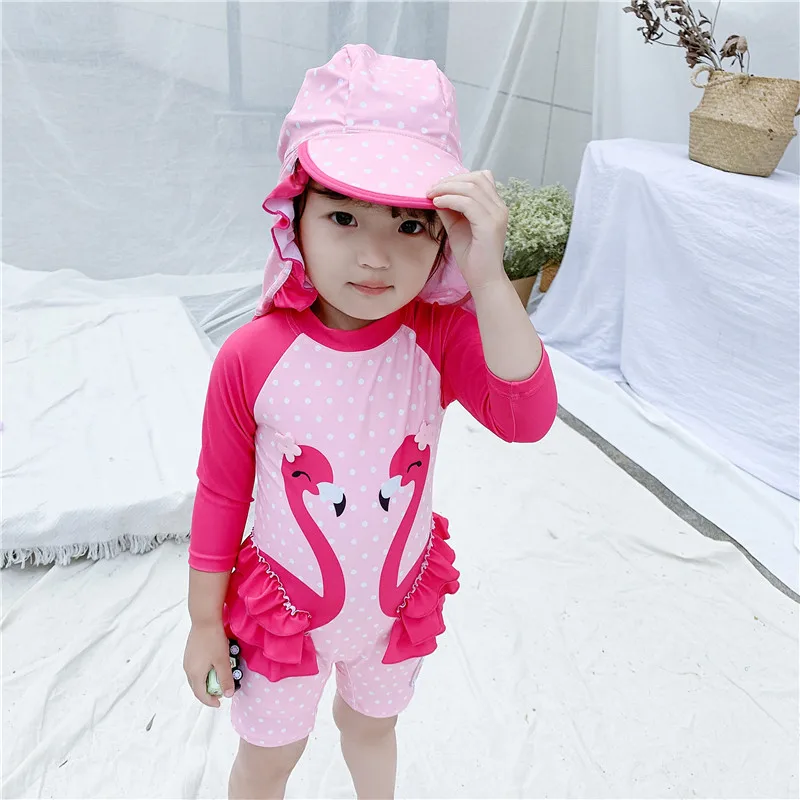 Детский купальный костюм с длинными рукавами и рисунком Фламинго принтом