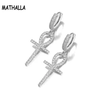 mathalla iced zircon cross earrings gold silver micro inlay aaa bling cz stone earrings mens womens hip hop jewelry