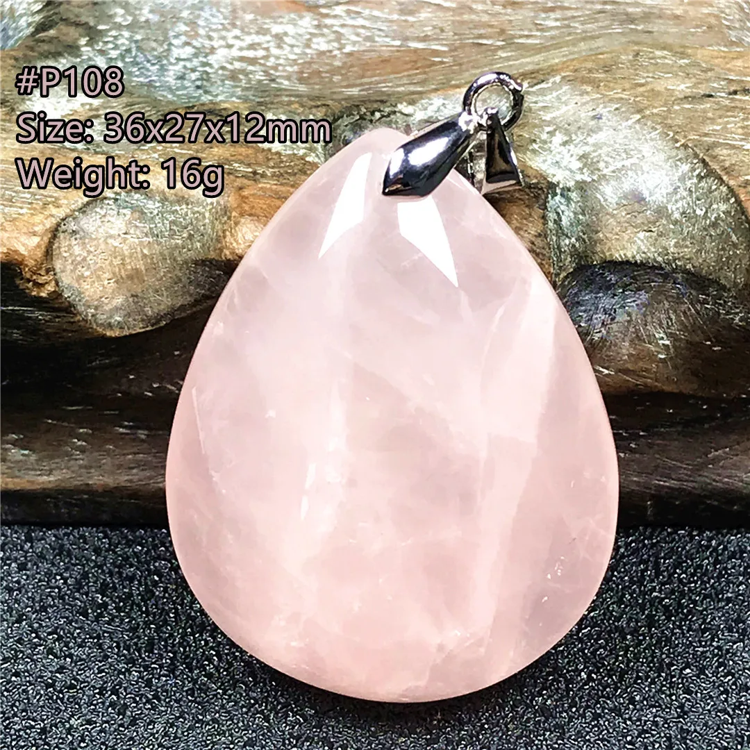 

Natural Red Pink Rose Quartz Pendant For Women Men Love Gift 36x27x12mm Beads Silver Madagascar Crystal Stone Jewelry AAAAA
