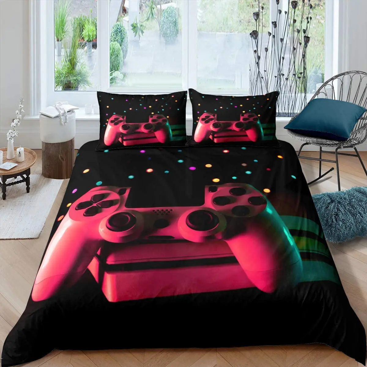 

Boys Gamepad Comforter Cover Twin Play Gamer Bedding Set Man Video Games Cover Classic Retro Gaming Quilt Cover