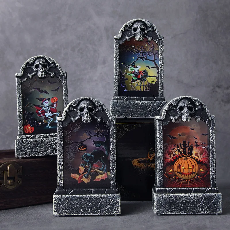 

1pc Halloween LED Tombstone Light Horror Happy Halloween Party Home Decor Retro Simulation Gravestone Lamp Halloween Decorations