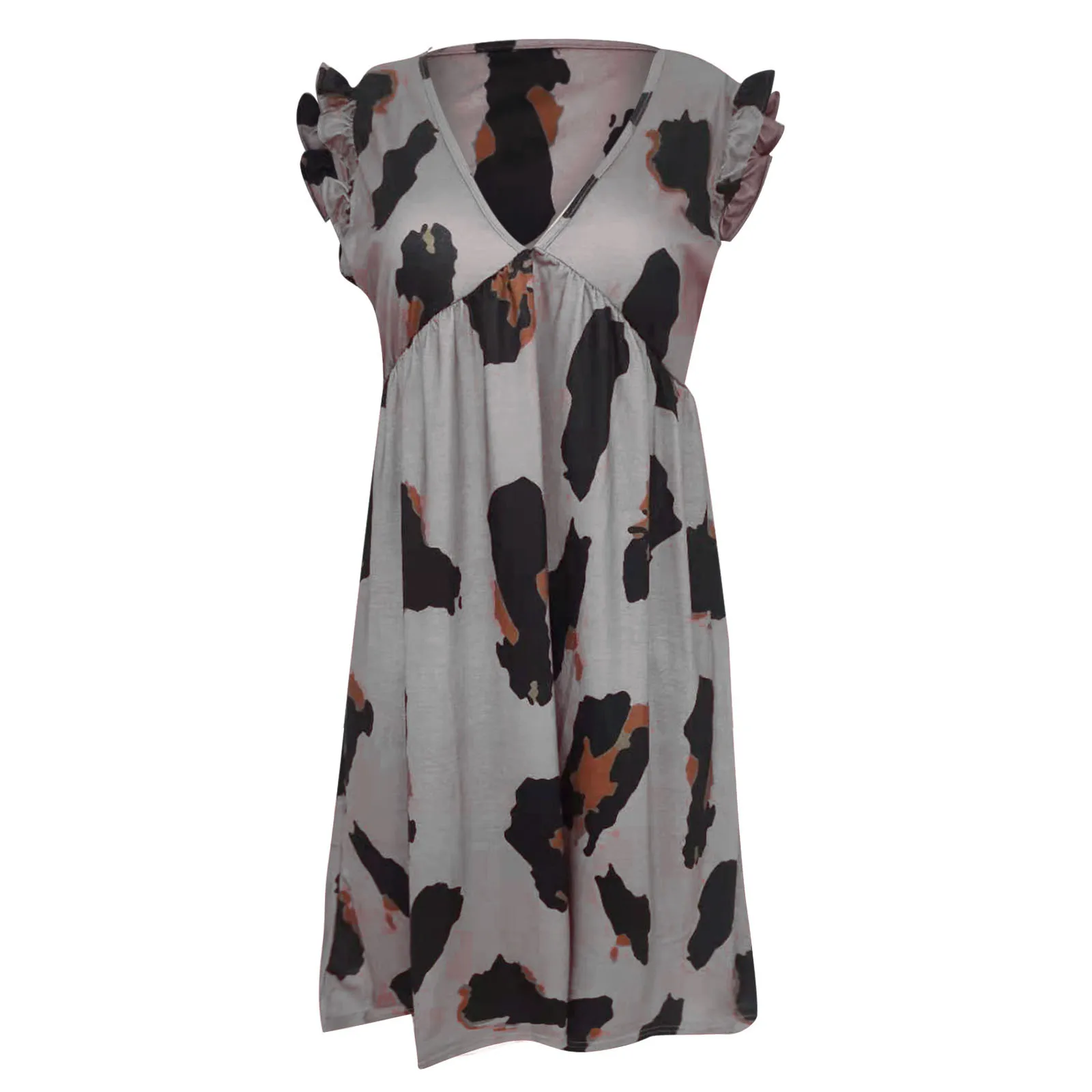 

40# Pleated High Waist Mini Dress Woman Vintage Printing A-line Dress Sexy V-neck Draped Tank Dress Bohemia Woman Clothing