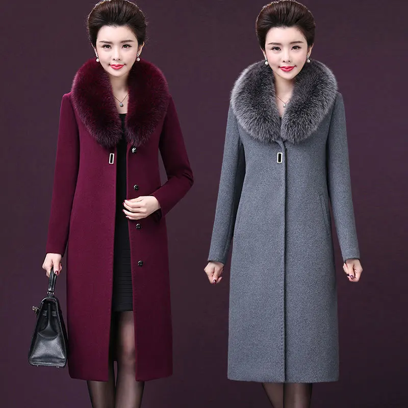 

2020 Winter Jacket Women Coat Big Fur Collar Wool Coat Casual Female Long Coat Vintage Oversize Outwear Casaco Feminino P861