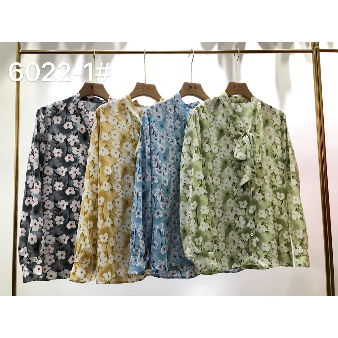 YOMING Fashion Casual Loose Chiffon Short Long Sleeve Ladies Shirt