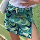 Женские юбки в стиле ретро с принтом пейсли Y2K микро юбка Сексуальная Милая прямая зеленая юбка с разрезом Корейская летняя винтажная одежда в стиле Харадзюку 90-х