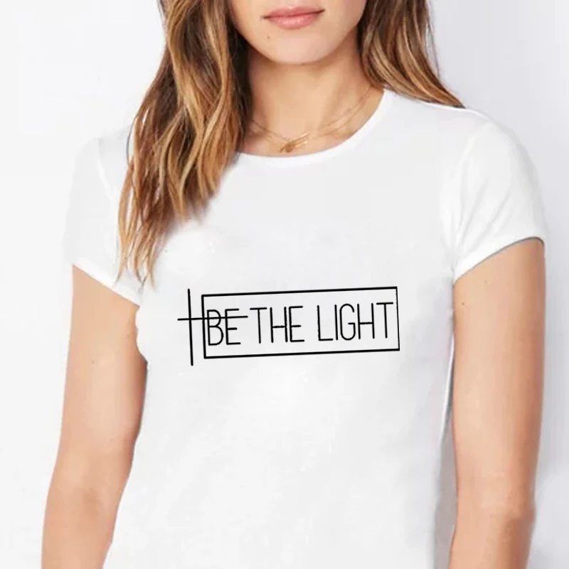 Женская футболка с надписью Be The Light Christian Jesus и Вера топы из хлопка большие размеры