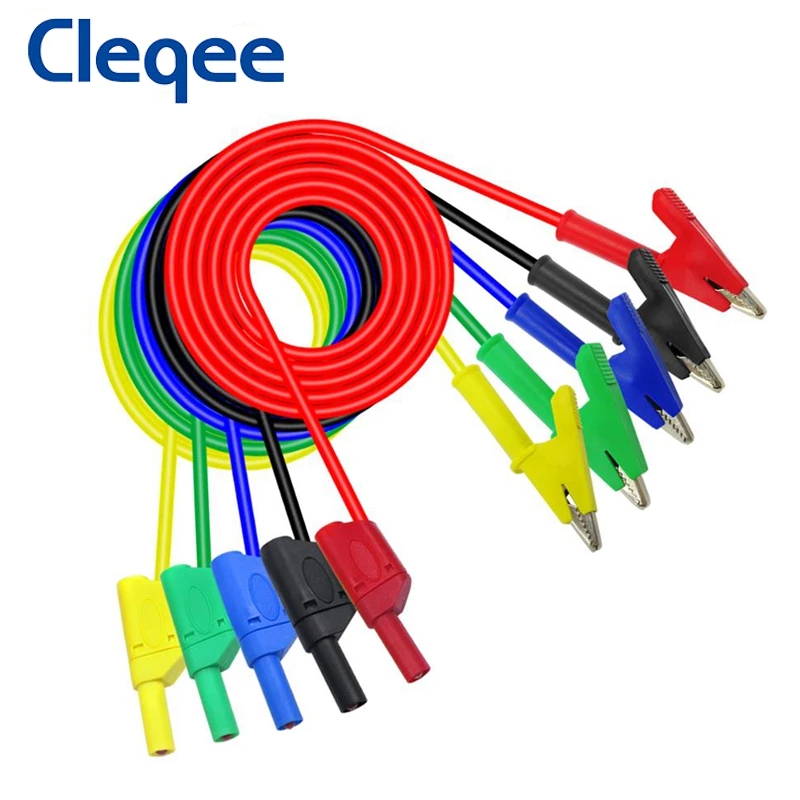 Cleqee P1018A Штабелируемый 4 мм банановый штекер к крокодиловому зажиму аллигатора