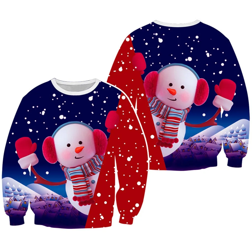 Пуловер толстовки Осень зима унисекс 3D принт Рождественская Толстовка с