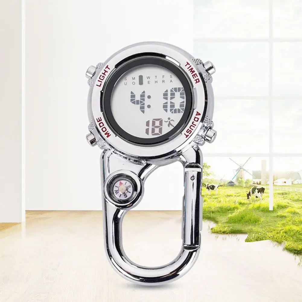

Digital Carabiner Watch Anti-oxidation Shock Resistance Anti-scratch Backpack Belt Pocket Clip on Watch for Outdoor