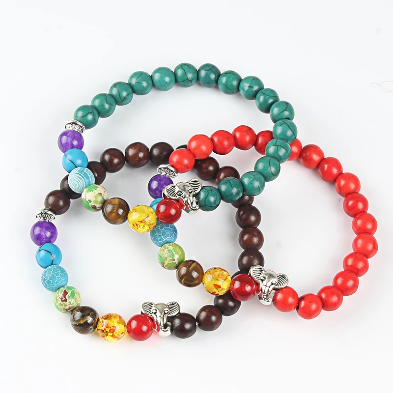 Браслет с натуральным камнем бирюзовый белый черный матовый чакра Сова слон