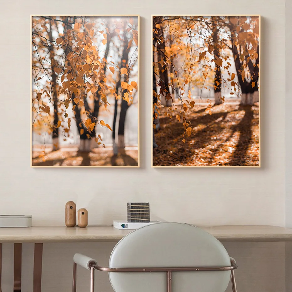 Осенний пейзаж Картина кленовый лес выпадающий плакат на холсте принты