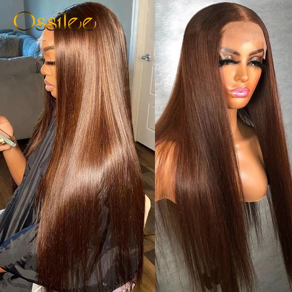 4 Chocolate Brown Lace Front Wigs Brazilian Straight Hair 4x4 Human Hair Closure Wigs 13x4/13x6 Lace Frontal Wigs Ossilee