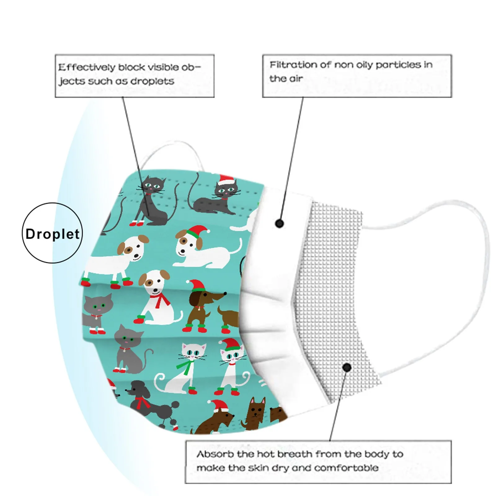 

10pcs Adult Disposable Mask For Women Man Cartoon Christmas Mask 3ply Non-woven Fabric Ear Loop Mask Antidust Protection Masque