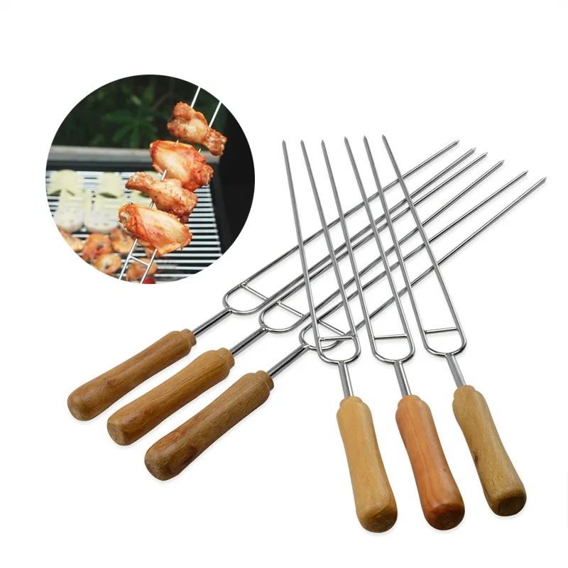 

Игла-вилка для барбекю, 6 шт., из нержавеющей стали, с деревянной ручкой, U ЖАРКОЕ БАРБЕКЮ, Шпажки для барбекю, инструменты для пикника, кемпинг...
