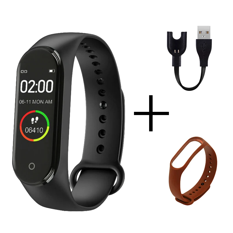 Трендовые часы с датой умные часы M4 Smartband фитнес-трекер умные часы кровяное давление пульсометр Интеллектуальный водонепроницаемый - Цвет: black brown