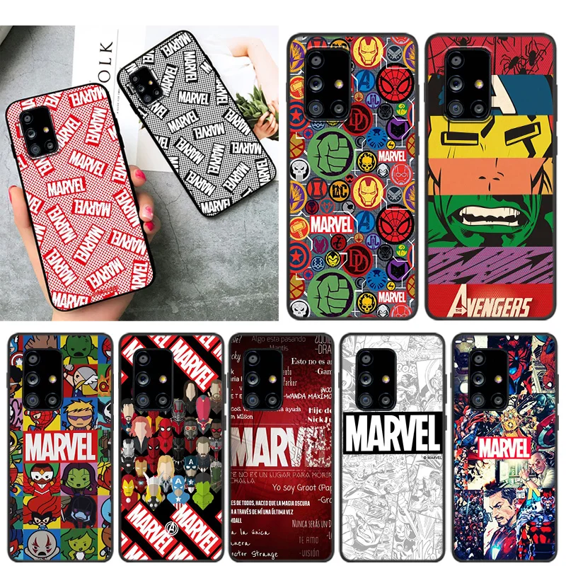 

Marvel Fashion Logo For Samsung A01 02 02S 11 12 21 21S 22 31 32 41 42 51 72 S20 Ultra Plus 4G 5G Black phone Case