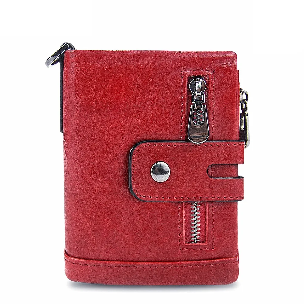 Luxucy Red Модный женский кошелек из натуральной кожи, женские кошельки на застежке с двойной молнией, дизайнерский Кошелек для монет, ID держатель для карт, тонкий кошелек унисекс - Цвет: Luxucy Red
