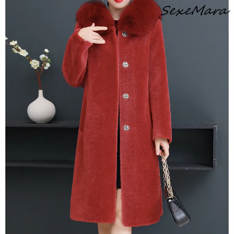 

2019 Fashion Winter Fur Hooded Wool Coats for Women Plus Size Elegant Faux Fur Coats Ladies