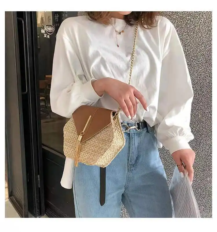 

Mulit Style Straw+leather Handbag Women Summer Rattan Bag Handmade Woven Beach Circle Bohemia Shoulder Bag New Fashion