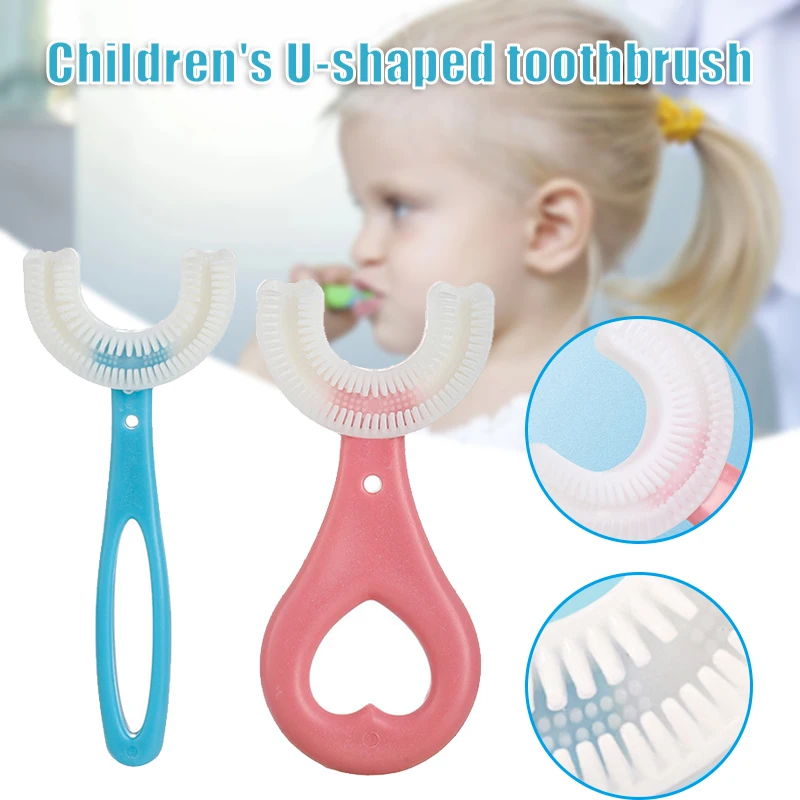 

U Shaped Toothbrush Soft Silicone Brush Head 360° Oral Teeth Cleaning for Toddlers Kids