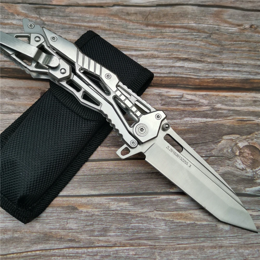 Нож складной серебристый из нержавеющей стали прочный долговечный для кемпинга