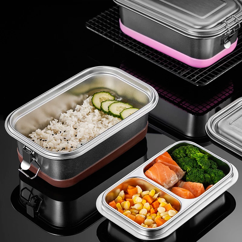 

Stainless Steel Bento Box for Kids Adult Double Layer Metal Lunch Container with Divider Leakproof Office Supply Hot