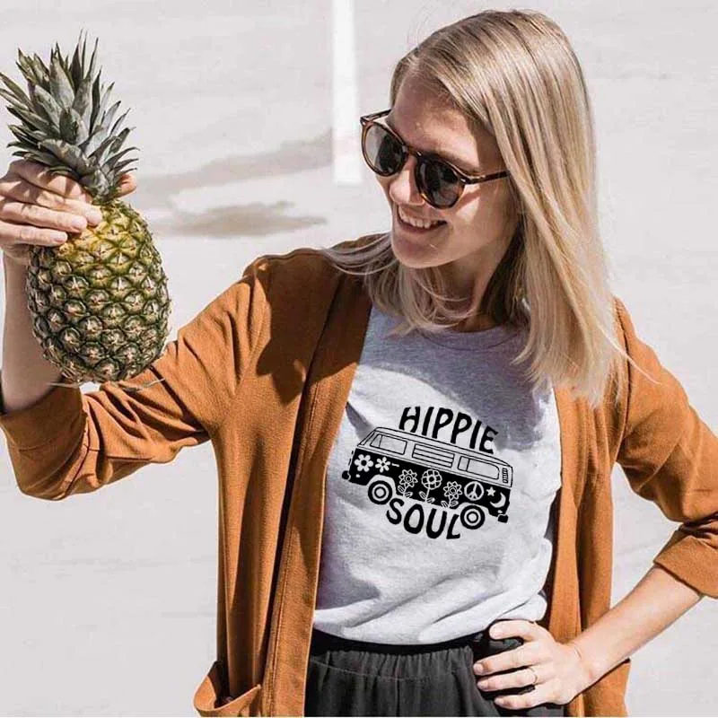

Hippie Soul New Arrival Women's Summer Funny Casual 100%Cotton T-Shirt Hippie Soul longing for a road trip in a vintage