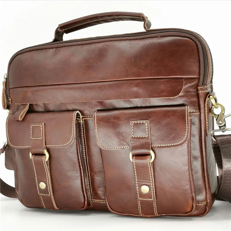 Fashion retro high quality natural real leather youth brown portable briefcase outdoor work lawyer laptop Shoulder Messenger Bag