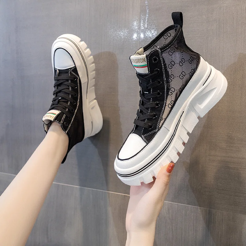 

Net red Single ShoesWomen's Summer 2021NewMesh Breathable Thin Section High-top All-match White Shoes
