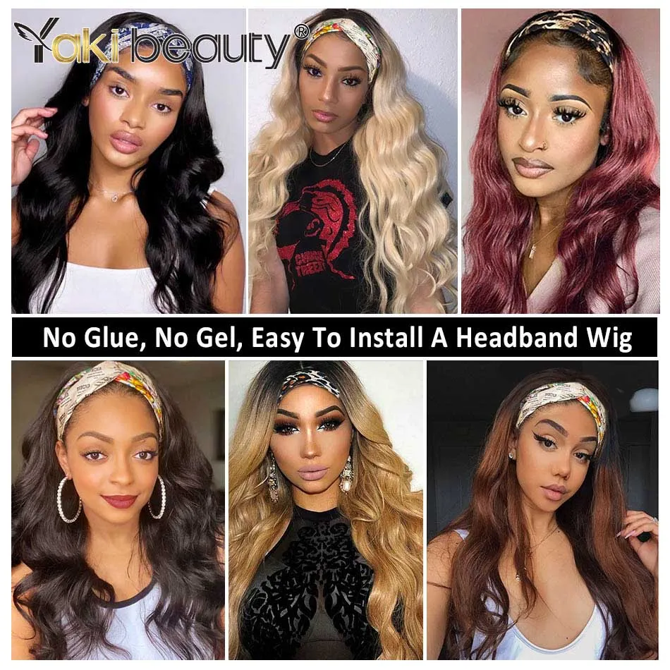 

Synthetic Long Wavy Headband Wig for Black Women None Replacement Body Wave 28Inch Synthetic Headwraps Hair Wig By YAKI BEAUTY