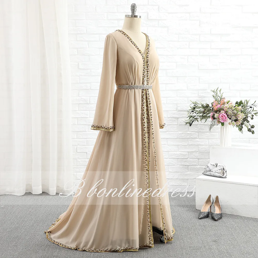 Bbonlinedress Champagne Evening Gowns 2020 Crystal Beading Moroccan Caftan Dress Plus Size Customize Women abiti da cerimo | Свадьбы и