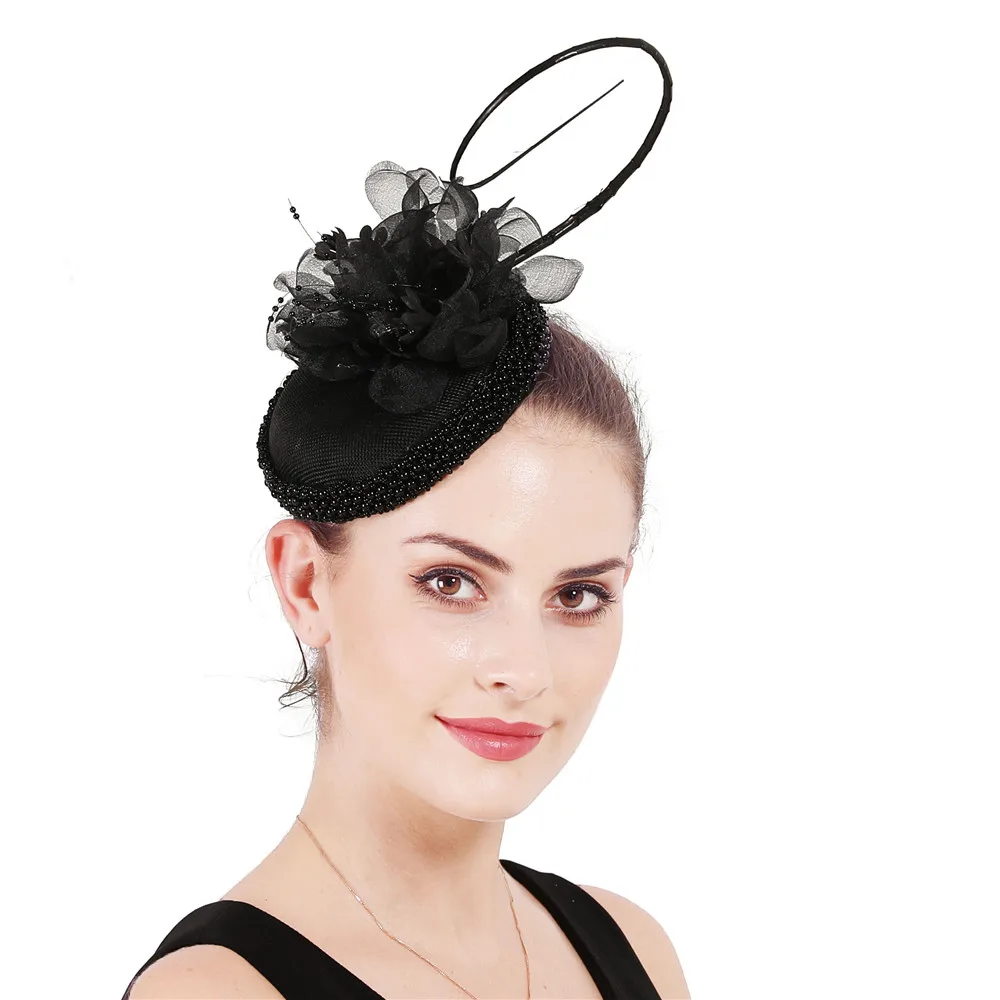 

Gorgeous Ladies Wedding Occasion Headpiece Hair Pin Elegant Women Black Flower Fasciontor Hair Accessories Mariage Millinery Cap