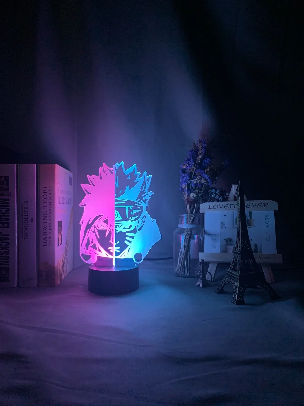 Светодиодная лампа Наруто Узумаки и Саске Учиха ночник с 3d иллюзией на половину