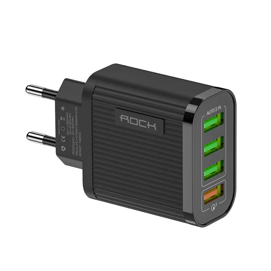 Black ROCK Quick Charge 3,0 зарядное устройство для телефона 4 порта USB 35 Вт QC 3,0 быстрое зарядное устройство для iPhone 11 Xiaomi huawei настенное зарядное устройство адаптер - Тип штекера: Black