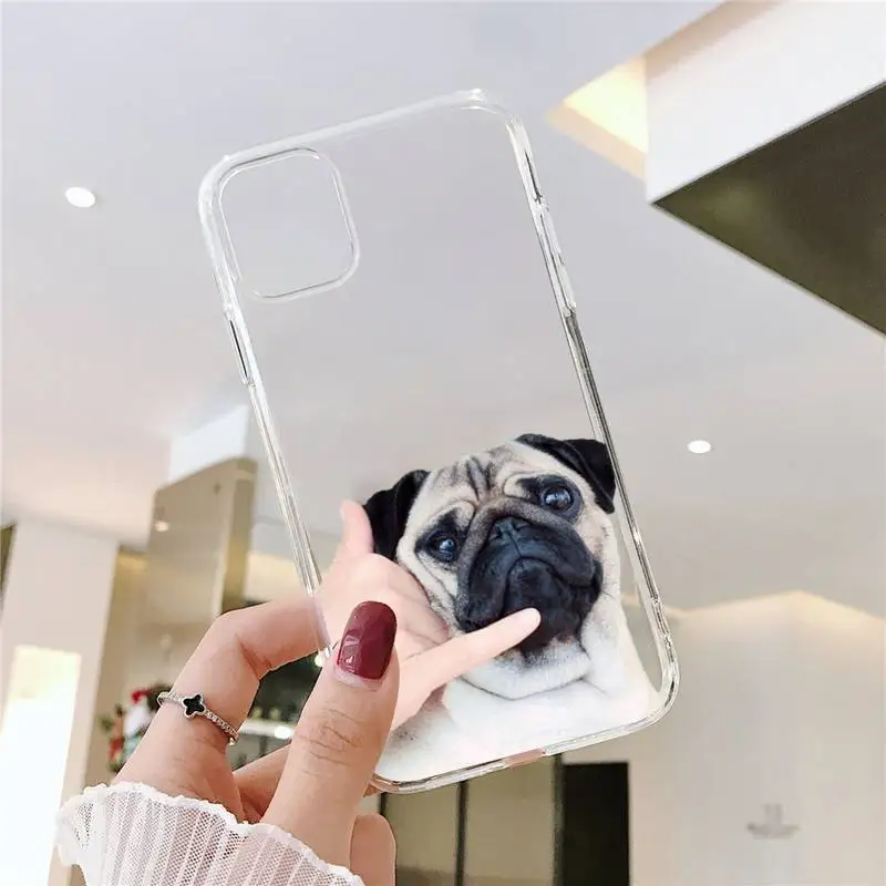 

Cute funny animal bulldog art Phone Case Transparent for iPhone 6 7 8 11 12 s mini pro X XS XR MAX Plus SE cover funda