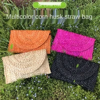 women straw handbag grass bag multi color corn straw womens clip bag weaving leisure bag zero wallet