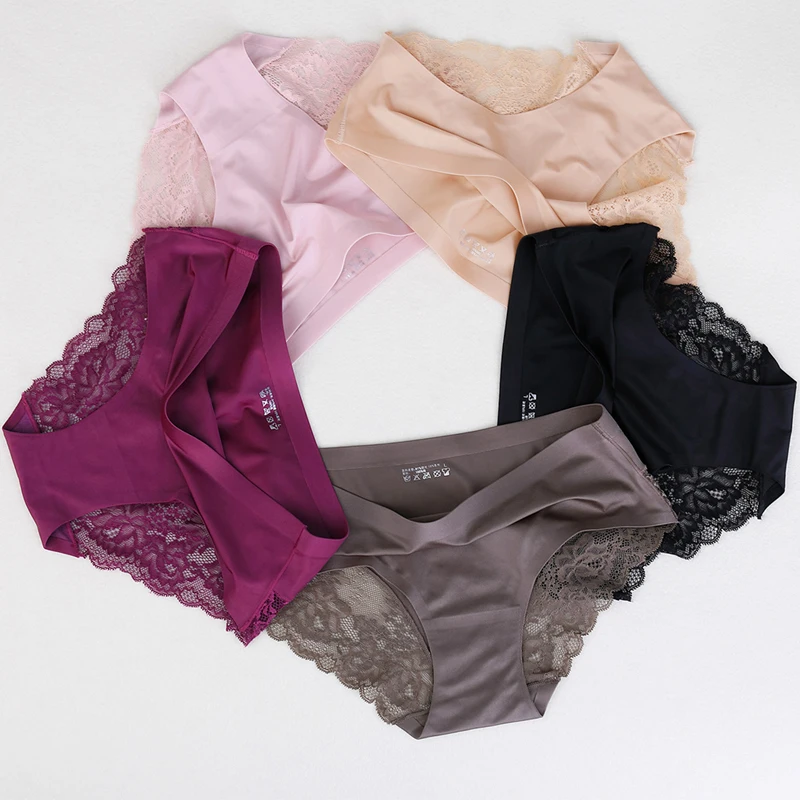 

High Quality Ice Silk Ultra-thinSeamless Sexy Lace Stitching Ladies Underwear Panties Pure Cotton Pants Female Briefs