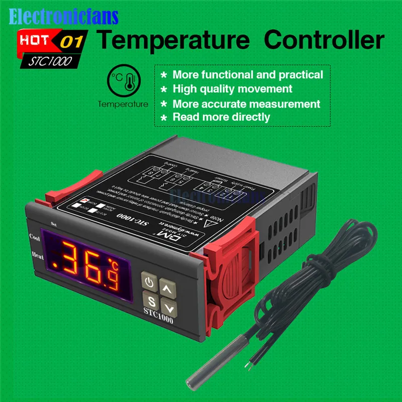 

STC-1000 110 -220V 12V 24V 12 -72V 10A LED Digital Tube Temperature Controller Thermostat Thermometer with NTC 10K Sensor Probe