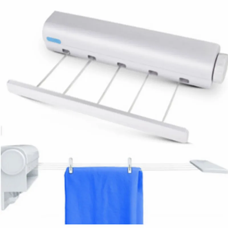 

Spring automatic retractable four or five lines clothesline drying rack towel rack with hooks drying rack flexible MJ70902