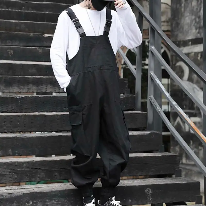 Men Jumpsuits Multi-Pockets 2021 Casual Cargo Overalls 5Xl Solid Color Loose Streetwear Fashion Bib Pants | Мужская одежда