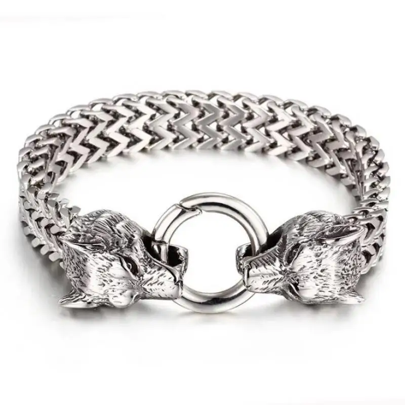 Винтажный Мужской браслет с волком из нержавеющей стали в стиле викингов