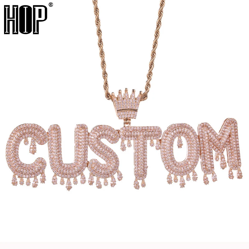 

Hip Hop Crown Drip Custom Name Cubic Zircon Drip Iced Out Bubble Letters Chain Pendants & Necklaces For Men Jewelry