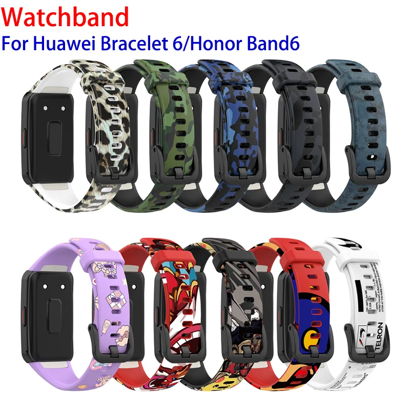 Ремешок силиконовый для Huawei 6/Honor Band6 Band сменный Браслет с принтом honor | Электроника