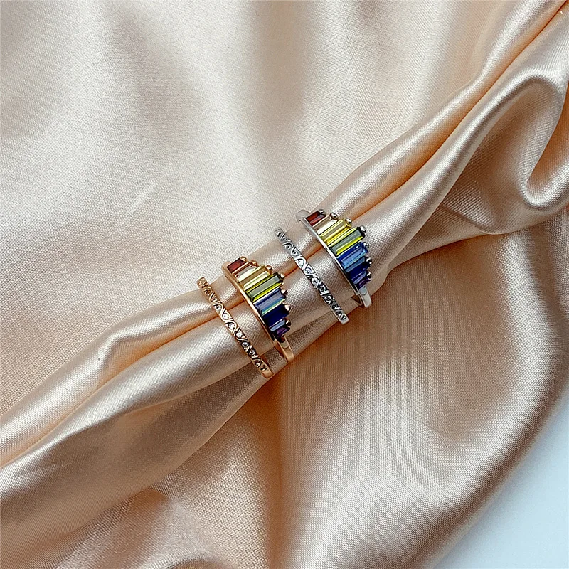 

Double Band Rainbow Ring Adjustable Opening for Boyfriends Girlfriends Wedding Engagement Band HB88