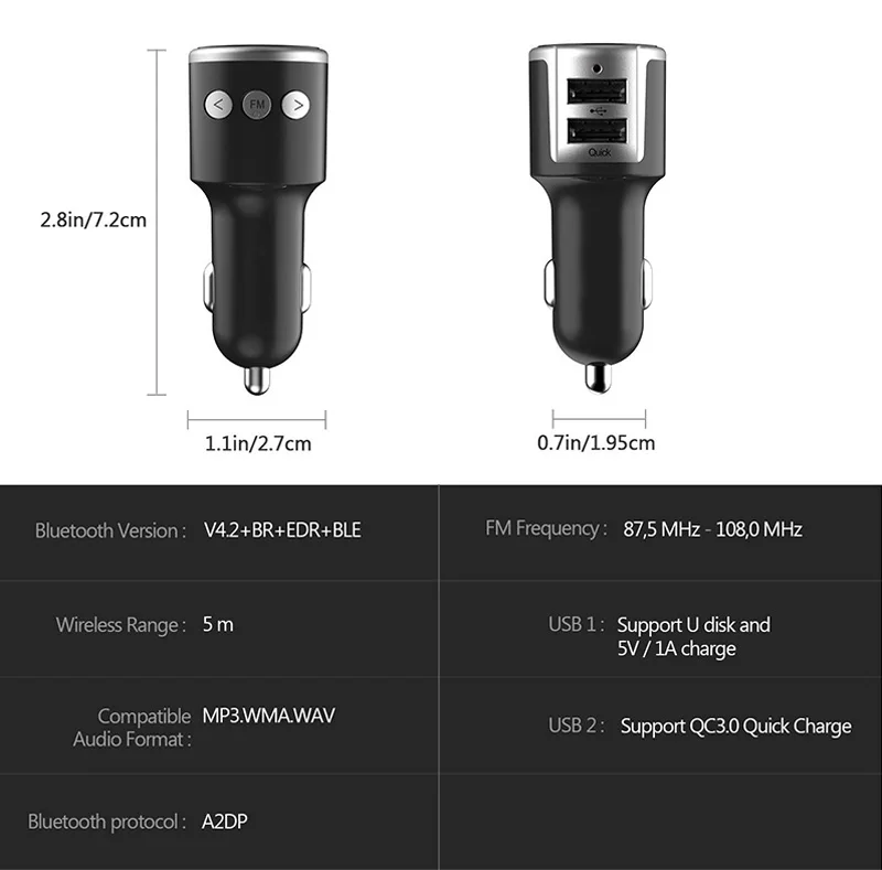 YASOKRO fm-модулятор передатчик громкой связи bluetooth автомобильный комплект быстрая зарядка двойной USB QC3.0 автомобильное зарядное устройство MP3-плеер Автомобильное зарядное устройство для телефона