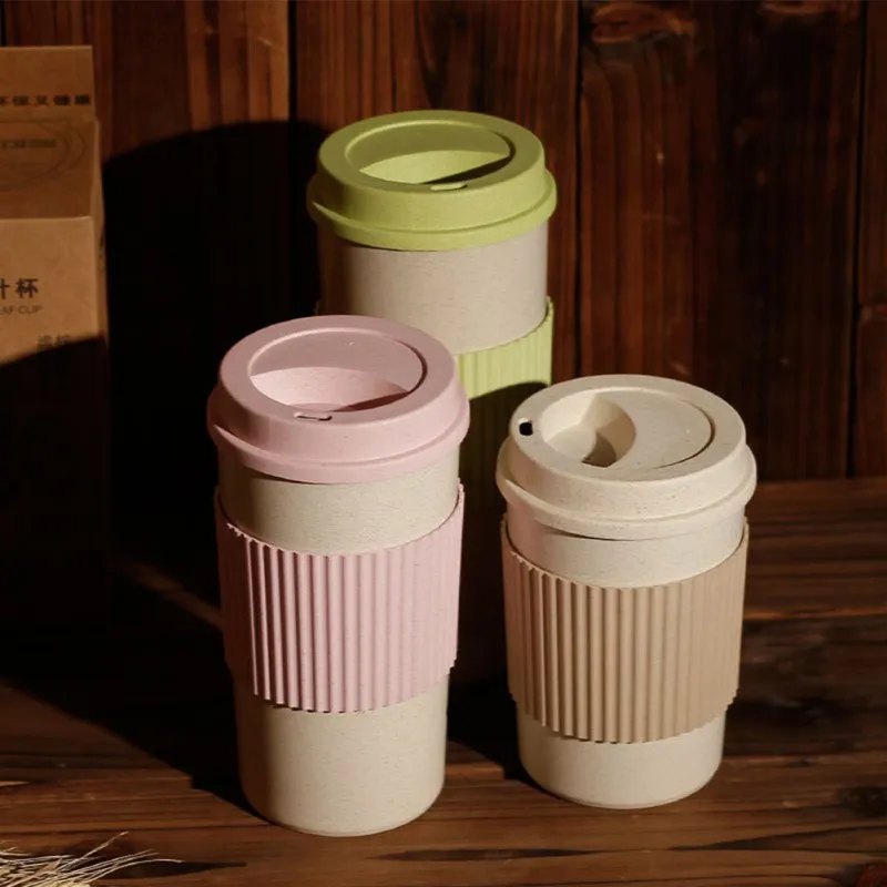 Double-wall Coffee Cup Insulation Eco-friendly Wheat Fiber Straw Travel Mug Leakproof Gift Mugs | Дом и сад